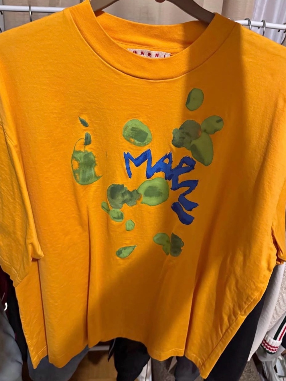 Marni Bright Yellow Crewneck Tee with Green and Blue Graphic